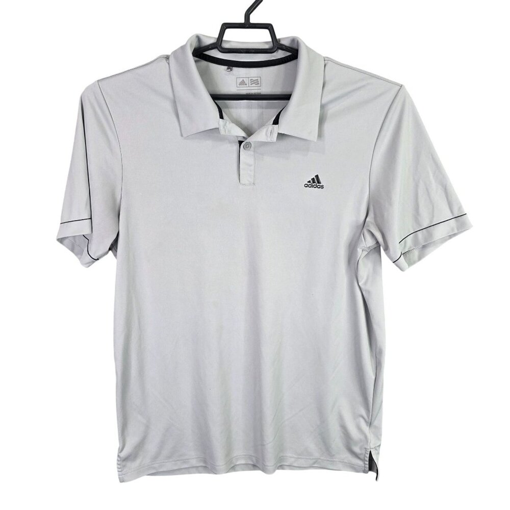 Mens Adidas Gray Golf Polo Shirt 100% Polyester Lightweight Short Sleeve Size L
